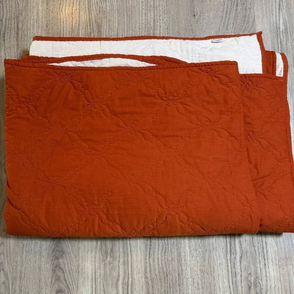 Vintage Rust Orange Woven Canon Full Twin Bedspread Embroidered Blanket USA